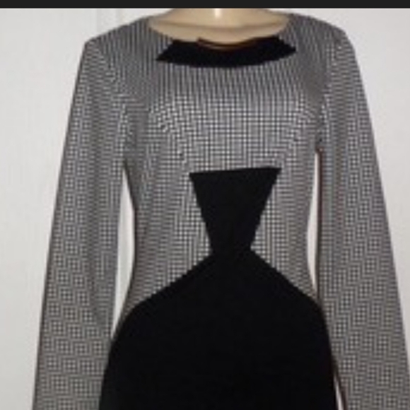 VENUS Dresses & Skirts - VENUS Black and White Sheath Dress with Long Sleeves